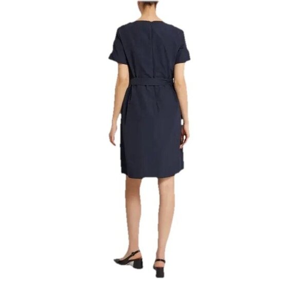 Weekend Max Mara Women XL Navy Blue Nicola Taffeta Belt Mini Dress Short Sleeve - Picture 4 of 10